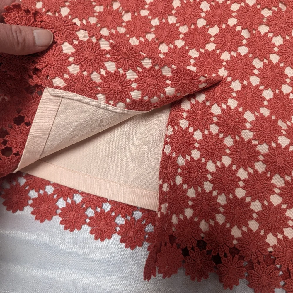 Talbots Salmon Pink Daisy Floral Crochet Overlay Skirt Spring Easter Church